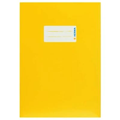 Abbildung von HERMA 19760 Heftumschlag A5 Karton Gelb, Hefthülle mit Beschriftungsfeld aus stabilem &amp; extra starkem Papier, Heftschoner für Schulhefte, farbig