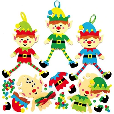 Abbildung von Baker Ross AX398 Weihnachtsdekorations Sets, Motiv: Weihnachtselfen, kreative Weihnachtsbastelarbeit für Kinder, mit Perlen, zum Basteln und Dekorieren, 5 Stück