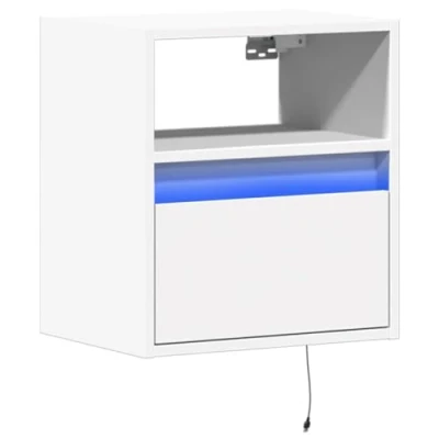 Abbildung von vidaXL Wand Nachttisch, Nachtschrank mit LED Leuchten Wandmontage, Nachtkommode Stauraum Hängend, Nachtkonsole Wandschrank für Schlafzimmer, Weiß