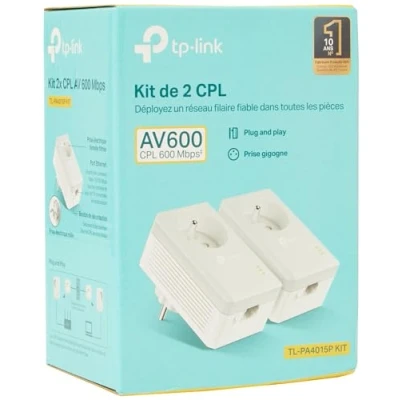 Abbildung von TP Link CPL AV600 (600 Mbit/s Debit), 1 Port Fast Ethernet, integrierte französische Version von Prise, 2er Packung (TL PA4015P KIT) weiß