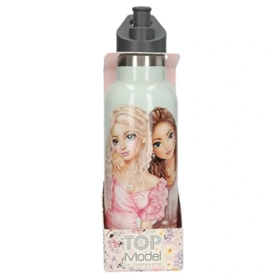 Abbildung von Depesche 13411 TOPModel Summer Feeling Edelstahl Trinkflasche in Salbeigrün, mit Model Motiv, Trinkmodul und Griff, Fassungsvermögen ca. 500 ml