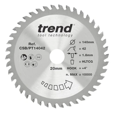 Abbildung von Trend Laminat und HPL Kreissägeblatt, 140 mm Durchmesser, 20 Bohrung, 42 Zähne, 1,8 Schnittfuge, +4 Haken, TCT, superfeine Oberfläche, CSB/PT14042