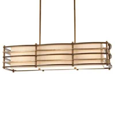Abbildung von Kichler KL Moxie ISLE Kronleuchter 3xE27 Bronze, Leinen weiss H:34,3cm L:30,5cm B:91,4cm dimmbar höhenverstellbar