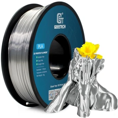 Abbildung von GEEETECH PLA Filament 1.75mm Silk Silber, 3d Drucker printer 1KG Spool, mit Seidige Druckoberfläche, Maßgenauigkeit +/ 0.02 mm