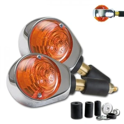 Abbildung von Blinker Paar OCHSENAUGE, verchromt, gelbes Glas, Motorrad, Roller, Quad