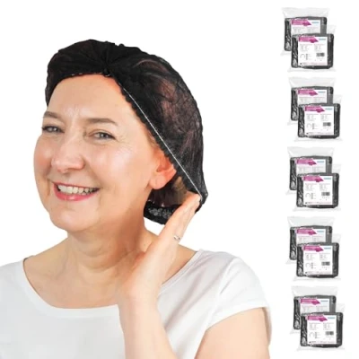 Abbildung von ARNOMED Haarnetz, 1000 OP Hauben aus Einwegstoff Schwarz (10 Beutel á 100 Stk), Einweg Haarnetze für Küche &amp; Zahnarzt, Hygienezubehör Medizin, Kopfhauben 52cm, Haarnetz Männer/Frauen