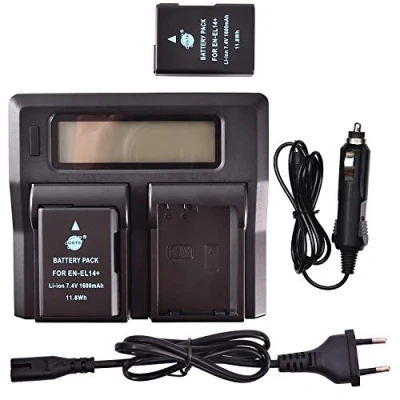 Abbildung von DSTE® 2 Pack Ersatz Batterie EN EL14 + LCD Dual Ladegerät Compatible für Nikon Coolpix P7000, P7100, P7700, Df, D3100, D3200, D3500, D5100, D5200, D5300 Digital Kamera,Nikon Griff BG 2G