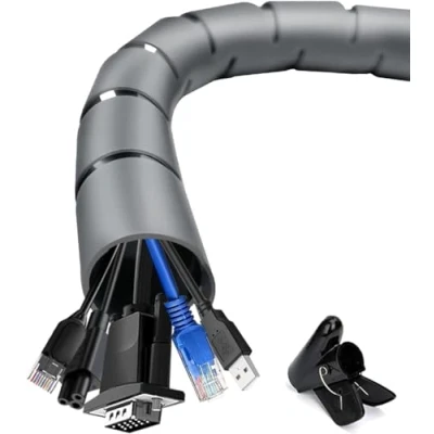 Abbildung von shinfly 2 x 3m Kabelschlauch Selbstschließend, Durchmesser 22mm/28mm Flexibel Kabelkanal mit 1 Drahtführungsclip, Kabelschutz Kabelmanagement für TV Computer Grau