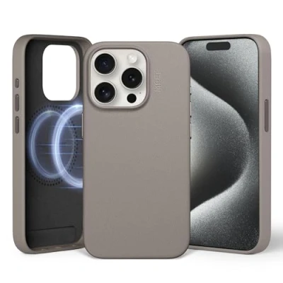 Abbildung von MOFT Magnetische Hülle für iPhone 15 Pro Kompatibel mit MagSafe, MOVAS Vegane Lederhülle, Weiches Berührungsgefühl, Farbbeständigkeit, Kratz &amp; Schmutzabweisend, Leicht zu Reinigen, Taupe