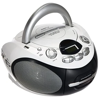 Abbildung von Majestic AH 2387R MP3 USB Tragbare Boombox mit CD/MP3 Player, Eingang, Kassettenrekorder, Kopfhöreranschluss, ohne Radiofunktion, Weiß