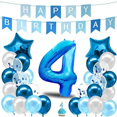 Abbildung von envami® Geburtstagsdeko Jungen Blau Zahl 4. Geburtstag Junge Happy Birthday Deko Folienballon 4 Luftballon Kindergeburtstag