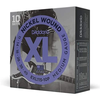 Abbildung von D&#039;Addario Gitarrensaiten E Gitarre Gitarren Saiten EXL115 10P Med. Blues Jazz Rock, 11 49 10 Stück