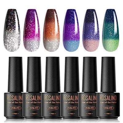 Abbildung von ROSALIND UV Nagellack, 6 Farben Mini nagel gel thermo, Nagellack Set thermogel Shellac Soak Off Nail Polish French Manicure für Frauen Mutter Geschenkset DIY zu Hause