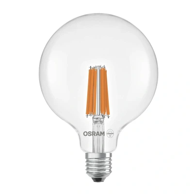 Abbildung von OSRAM LED Lampe in klassischer Globeform, mit dekorativem Filament, Energieeffizienzklasse A, E27, 2.2 W, 470 lm, 2700 K, warmweiß. Ohne Aufwärmen, sofort 100% Licht. Geringes Flackern.