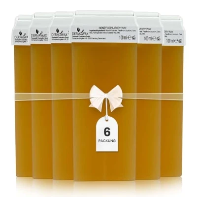 Abbildung von Dermawax Warmwachs Haarentfernung Roll On Wax Nachfüllset 6 x 100 ml Kartuschen mit großem Roller Honigwachs für empfindliche Haut Ideal Beine, Arme, Rücken &amp; Brust