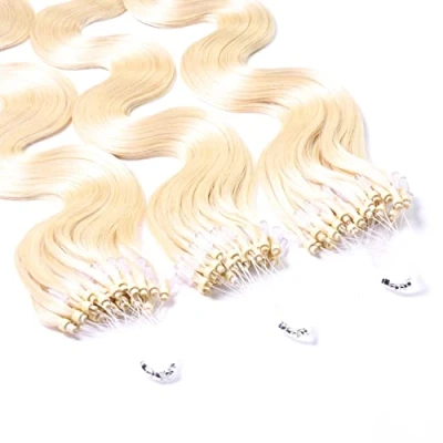 Abbildung von hair2heart Microring Extensions Echthaar Gewellt 50 Strähnen 1g 40cm 10/0 hell lichtblond