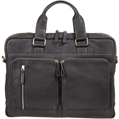Abbildung von fixbag FB2047032 Fahrrad Aktentasche mit Klickfix Kompakt Taschenschiene fürs Fahrrad, Laptoptasche für 15 Zoll Notebooks, Umhängetasche aus Echtleder, Tasche ca. 31 x 42 cm, Schwarz