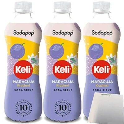 Abbildung von Sodapop Keli Sirup Maracuja für Wassersprudler 3er Pack (3x500ml Flasche) + usy Block