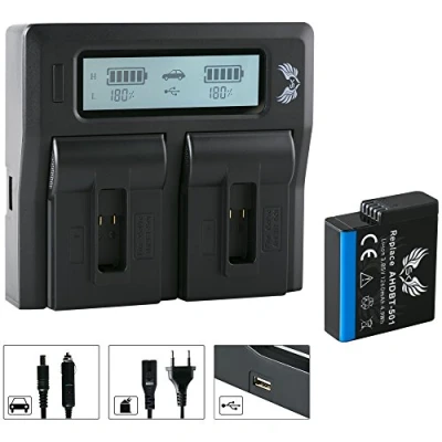 Abbildung von SK Akku für GoPro Hero 2018 5 6 7 Black 1260mAh + LCD Dual Ladegerät Hero5 Hero6 Hero7 AABAT 001 AHDBT 501
