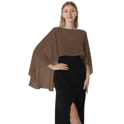 Abbildung von Hotshawl Capelets für Damen, Chiffon Umhang, Schals und Wickeltücher Abendkleid, Hochzeit, Umhänge, Kaffee, Einheitsgröße