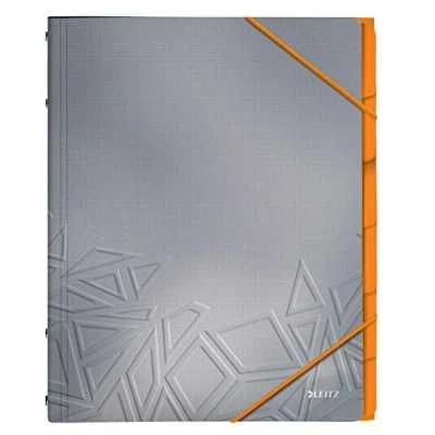 Abbildung von Leitz Urban Chic Ordnungsmappe für bis zu 200 Blatt, 6 Fächer mit Taben zur Ordnung des Inhalts, Gummibandverschluss, Grau, A4 Format, 39490088