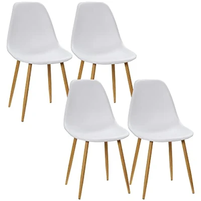 Abbildung von HOMCOM Esszimmerstühle 4er Set Küchenstuhl mit Rückenlehne, Esszimmerstuhl Metallbeine, für Esszimmer, Wohnzimmer, 45 x 52 85,5 cm, Weiß+Natur