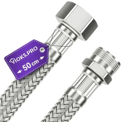 Abbildung von Viоks.pro Panzerschlauch 3/8 Zoll (15,2mm) Überwurf und Außengewinde 50 cm &amp; Verbindungsschlauch Anschlussschlauch Armatur Armaturenschlauch Flexibler Schlauch für Wasserhahn Eckventil Spülkasten