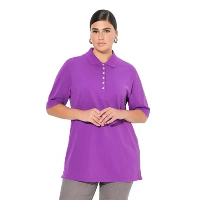 Abbildung von Ulla Popken Manches Courtes Poloshirt, Damen, Größe: 58/60, Purple classispurple classic