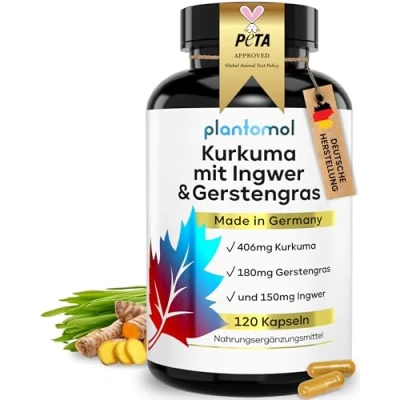 Abbildung von 120 Kurkuma Ingwer Kapseln hochdosiert mit Gerstengras &amp; Piperin Curcuma Extrakt Curcumin 4 Monatsvorrat
