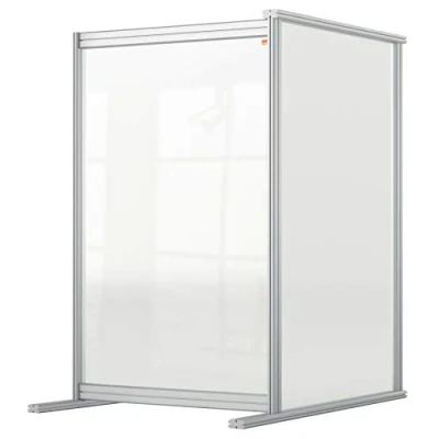 Abbildung von Nobo durchsichtige Schreibtisch Trennwand aus Acryl, Freistehende Schutztrennwand, Hygieneschutz, Premium Plus, 600x1000 mm, 1915498