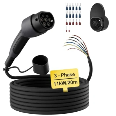 Abbildung von dé Typ 2 Ladekabel offenes Ende 11kW [3 Phasen 20m 16A] Freiem Kabelende für Wallbox/Ladestation Ersatzkabel
