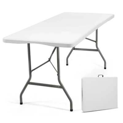 Abbildung von Sekey Buffettisch Klappbar Kunststoff 180x74 cm Campingtisch mit Tragegriff Partytisch Klapptisch Gartentisch für Garten Terrasse und Balkon zusammenklappbar 6 Personen (Weiß)