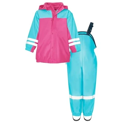 Abbildung von Playshoes Unisex Kinder Regen anzug Mit Fleece futter Warmer Wasserdichter Matschanzug Regenbekleidung, Türkis, 140 EU