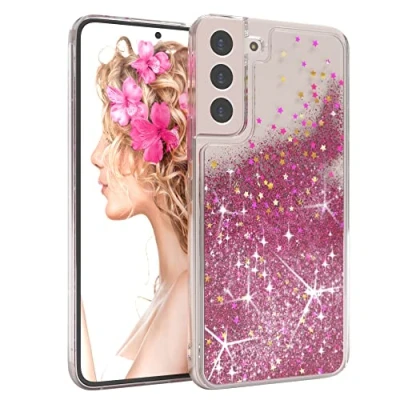 Abbildung von EAZY CASE Hülle kompatibel mit Samsung Galaxy S22 Plus 5G Schutzhülle Flüssig Glitzer, Handyhülle, Schutzhülle, Back Cover Glitter Flüssigkeit, TPU/Silikon, Transparent/Durchsichtig, Pink