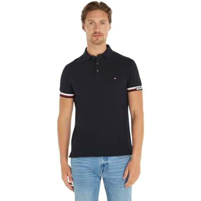 Abbildung von Tommy Hilfiger Monotype FLAG CUFF SLIM FIT Poloshirt, Herren, Größe: Small, Desert sky