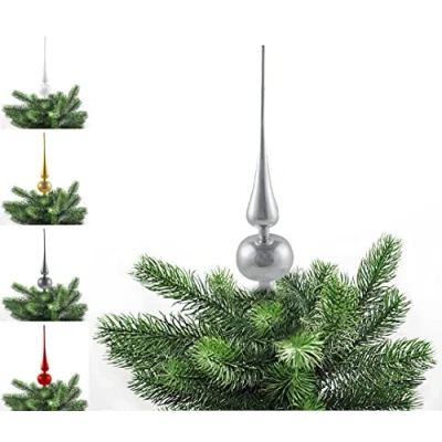 Abbildung von JACK Kunststoff Christbaumspitze Spitze Höhe 28cm, Ø 6cm Weihnachtsbaum Gold Silber Rot Grau Weiß Glanz, Farbe:Silber