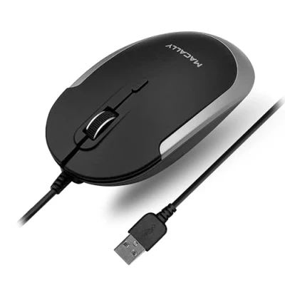 Abbildung von Macally Leise kabelgebundene Maus schlanke und kompakte USB für Apple Mac oder Windows PC Laptop/Desktop entworfen mit optischem Sensor DPI Schalter einfache Bequeme