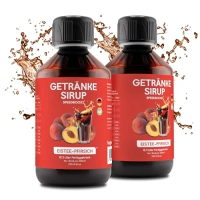 Abbildung von hCGC® Immunsystem Sirup SpeedBoost 2x 250ml, Vegan Zuckerfreies Getränkekonzentrat für 12,5L Fertiggetränk Fruchtsirup Booster mit Vitaminen, Magnesium &amp; L Carnitin Eistee Pfirsich
