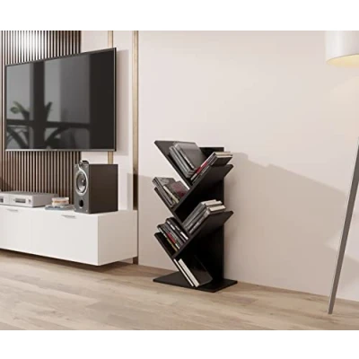Abbildung von ComfortCove Baum Bücherregal, Tree Desktop Schreibtisch Bodenstehendes Lagerregal für Wohnzimmer, Heimbüro, Schlafzimmer oder Küche, 5 Regale, Schwarz