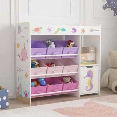 Abbildung von en.casa Kinderregal, »Søndreland« mit 9 Faltboxen Ozean Motiv