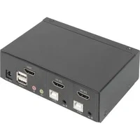 Abbildung von DIGITUS KVM Switch HDMI 2 Port Single Display PC 1 Monitor 1x Maus, Tastatur &amp; Audio für Computer UHD 4K@30Hz (3840 x 2160p) Hot Key Umschalter USB 2.0 Hub Schwarz