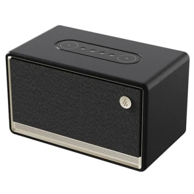 Abbildung von EDIFIER ES300 WLAN &amp; Bluetooth Lautsprecher 60W Hi Res Audio, AirPlay 2, LDAC, 12h Akku, Multiroom, USB AUX, Ambientebeleuchtung, Holzgehäuse, App Steuerung Kabelloser Premium Speaker für Zuhaus