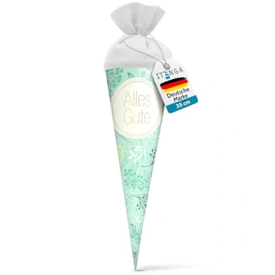 Abbildung von itenga Geschwisterschultüte 35cm Geschenkverpackung Schultüte Kinder Erwachsene Party (Pflanzen mit Text Alles Gute)