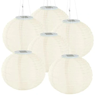 Abbildung von Lunartec Lampignons: 6er Set Solar LED Lampions, Dämmerungs Sensor, IP44, warmweiß, Ø 30 cm (Solar Lampignon, Lampion außen, Beleuchtung)