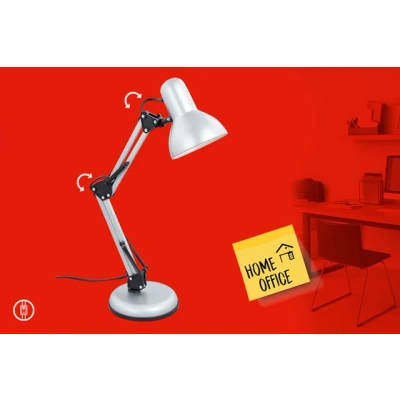 Abbildung von Briloner Leuchten Schreibtischlampe 7394 014, schwenkbar, Kabelschalter, ohne Leuchtmittel, Warmweiß, Tischlampe, 53x15,5cm, Silber, max.25W, E14, Leselampe, Schreibtisch