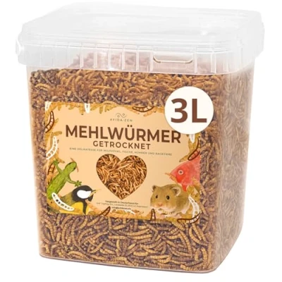 Abbildung von Mehlwürmer getrocknet 3 ltr., ideal als Wildvogelfutter und Igelfutter, getrocknete Mehlwürmer, nährstoffreicher Snack für Nager, Reptilien, Vögel, Fische, Igel, Schildkröten