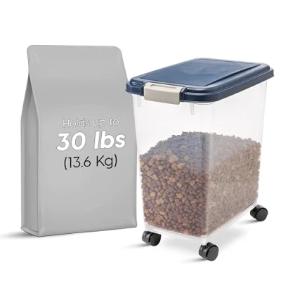 Abbildung von Iris Ohyama Katzenfutter Aufbewahrung mit Rollen, 30L/11kg, Graublau, Luftdichte Futterbox, Trockenfutter, Futterbehälter, Für Hunde, Katzen, Tierfutterbehälter, BPA frei, Futtertonne, MP 8