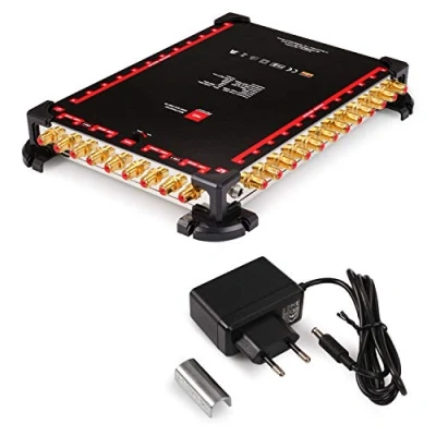 Abbildung von RED OPTICUM OMS 9 24 PRO TR Teilnehmer Sat Verteiler 2 Satelliten an bis zu mit vergoldeten Kontakten 3D UHD 4K Ready Multiswitch Quattro LNB geeignet
