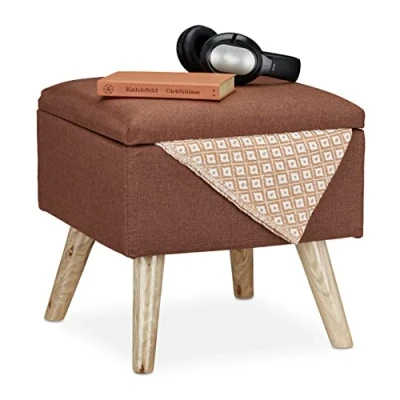 Abbildung von Relaxdays, braun Hocker mit Stauraum, Kunstleinen Bezug, gepolstert, Holzbeine, Fußhocker Deckel, HBT: 40x40x40 cm, Holz, 1 Stück
