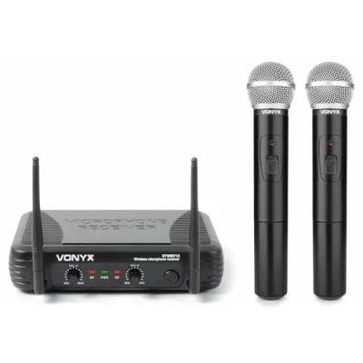 Abbildung von Vonyx STWM712 Wireless Mikrofonset VHF 2 Kanal mit Empfänger und Funkmikrofonen, Funkmikro, drahtloses Mikrofon Set, Mikrofone Funkmikrofon, Mikro, Microphone